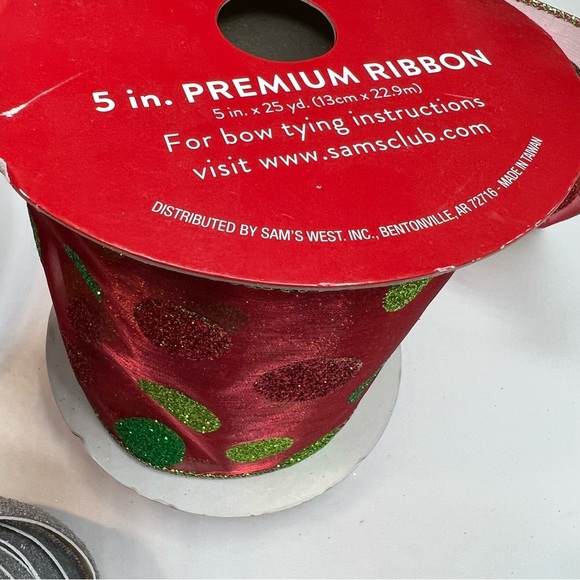 Lot of  7 Christmas New & Used Ribbon Wired & Non Wired, Various Widths & Types - Picture 12 of 13